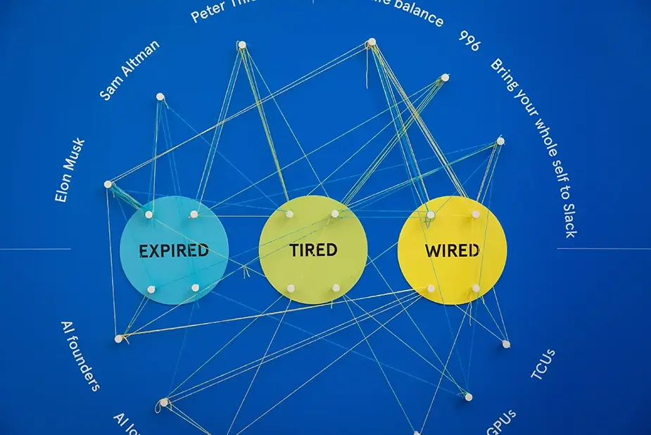WIRED interactive wall display with connected labels.